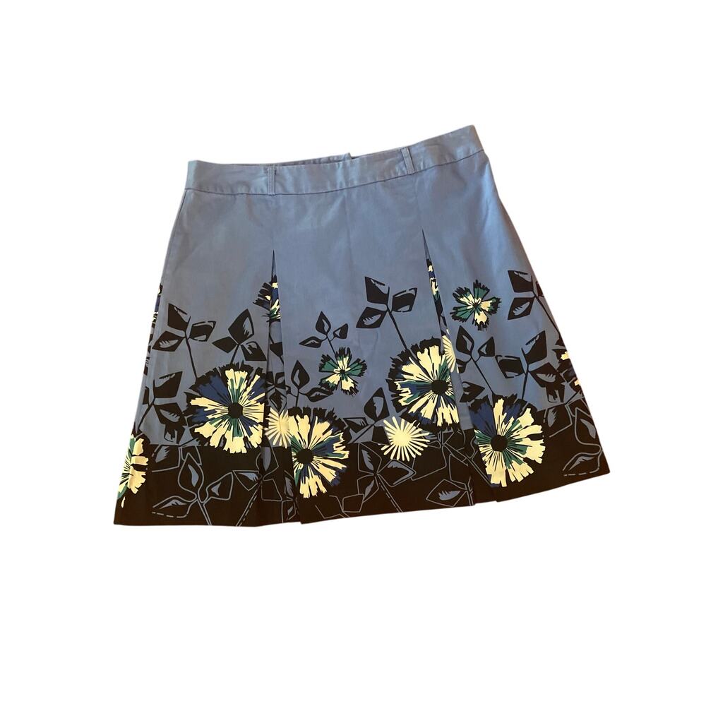 Apt 9 blue border print box pleated above the knee skirt